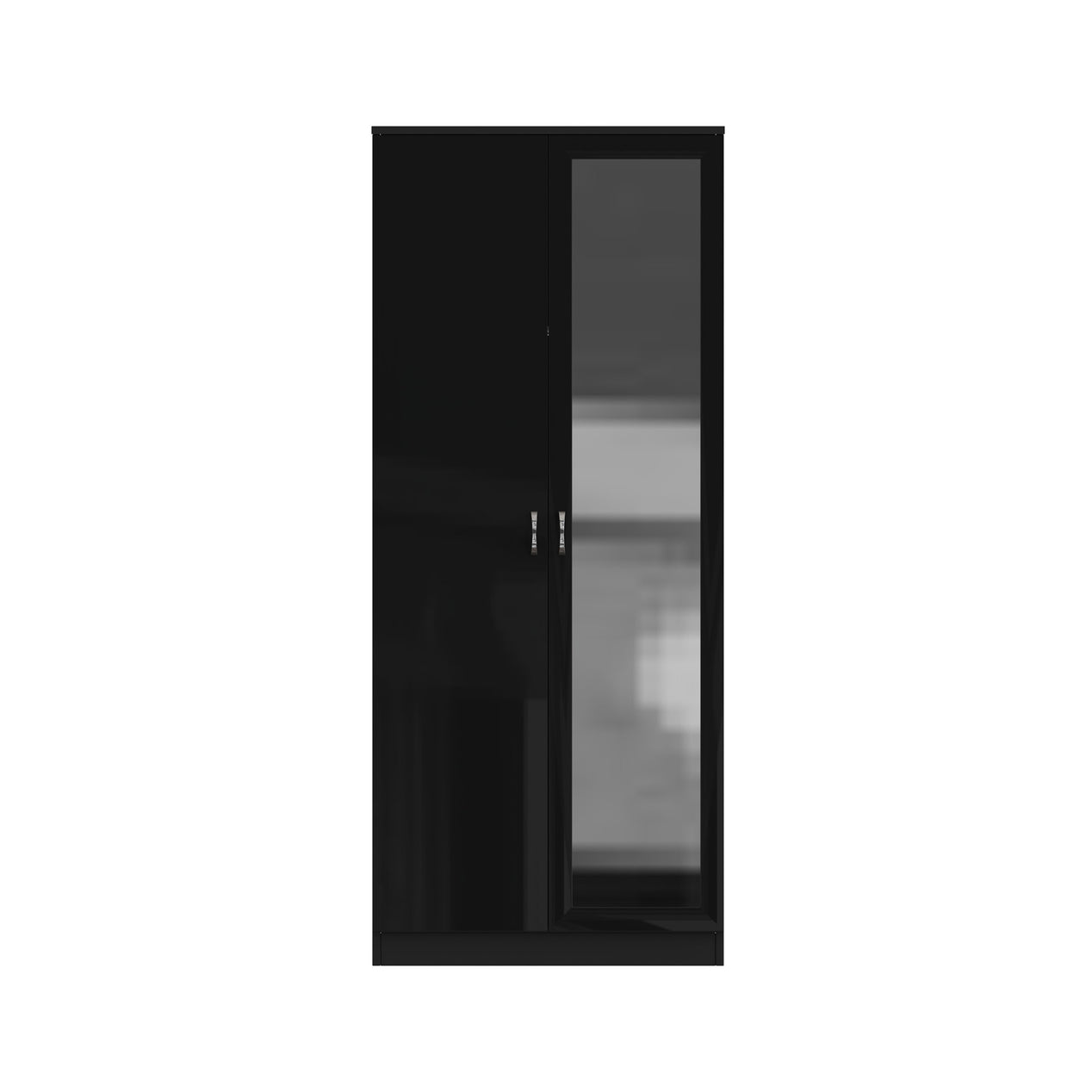 FWStyle Chilton 2 Door Wardrobe With Mirror - Black Gloss Front