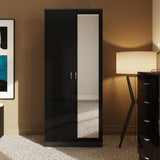 FWStyle Chilton 2 Door Wardrobe With Mirror - Black Gloss Front