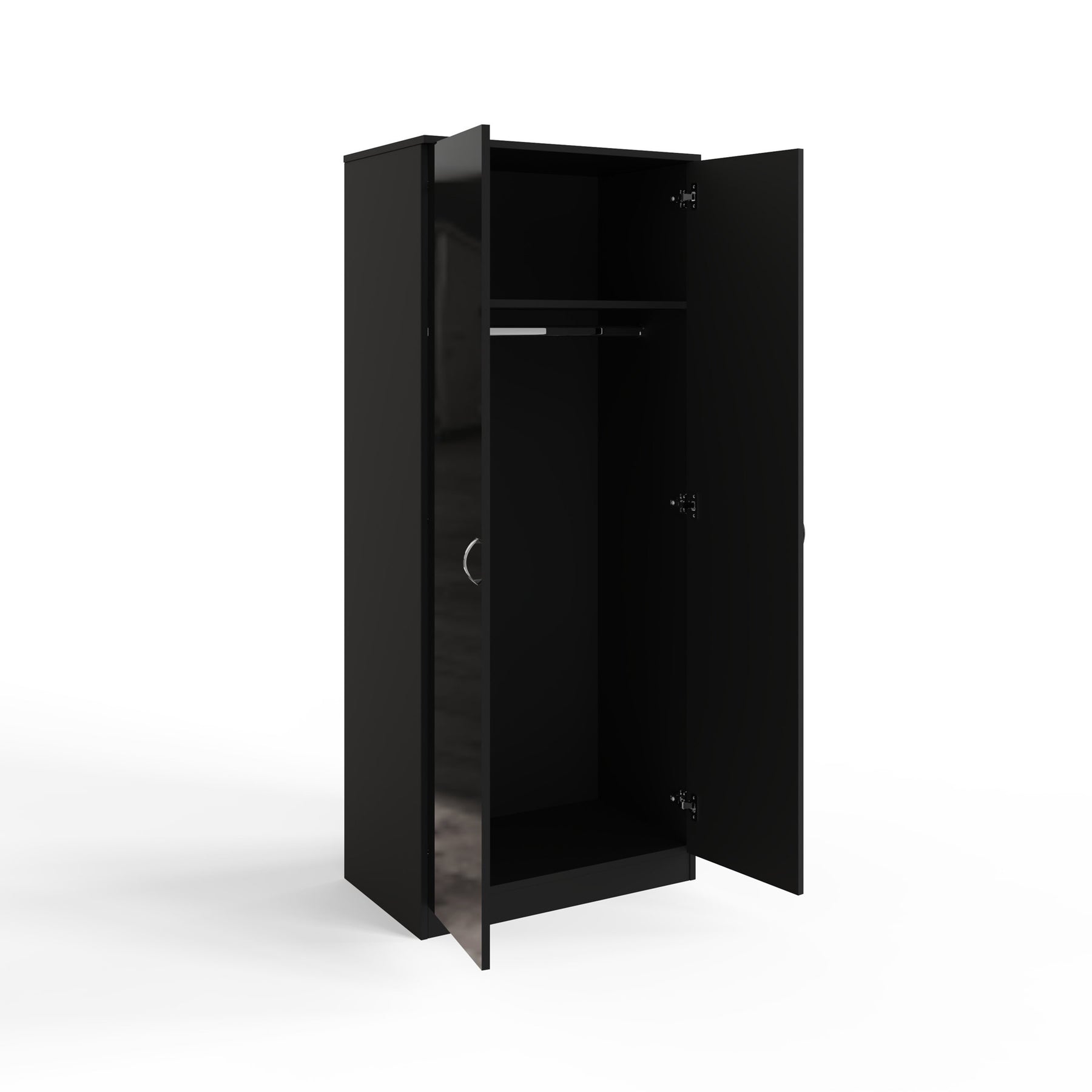 FWStyle Chilton 2 Door Wardrobe With Mirror - Black Gloss Front