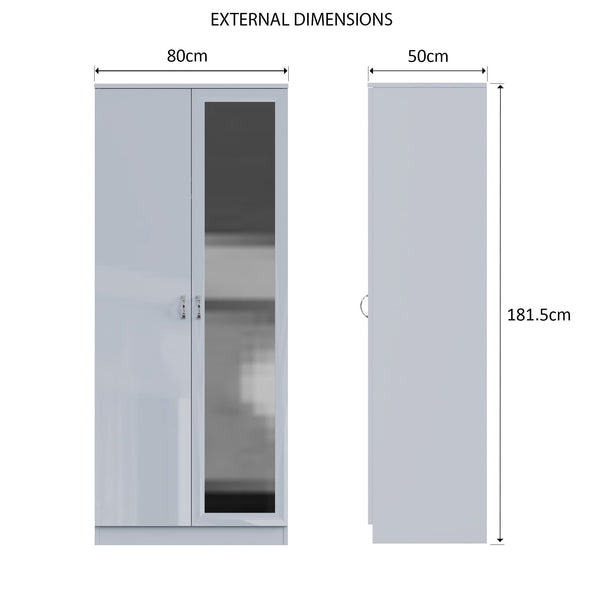 FWStyle Chilton 2 Door Wardrobe With Mirror - Grey Gloss Front