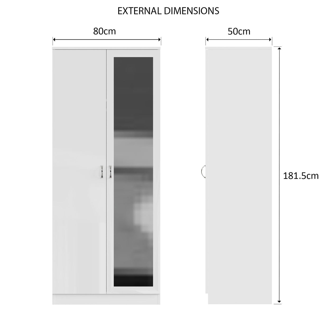FWStyle Chilton 2 Door Wardrobe With Mirror - White Gloss Front