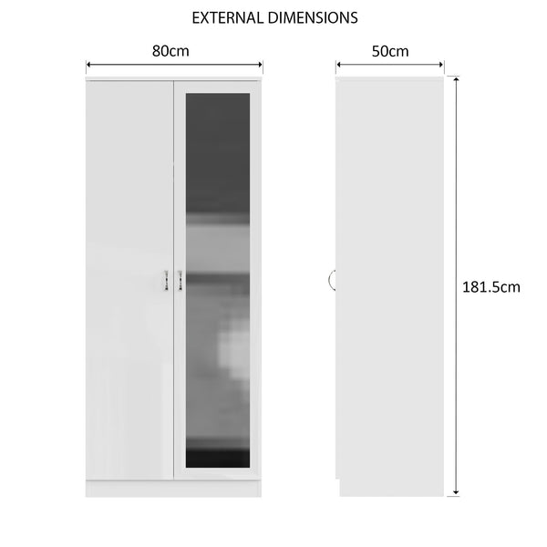 FWStyle Chilton 2 Door Wardrobe With Mirror - White Gloss Front