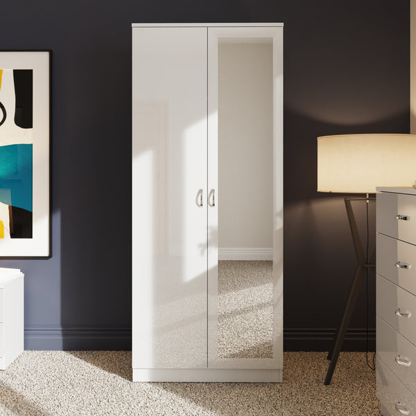 FWStyle Chilton 2 Door Wardrobe With Mirror - White Gloss Front