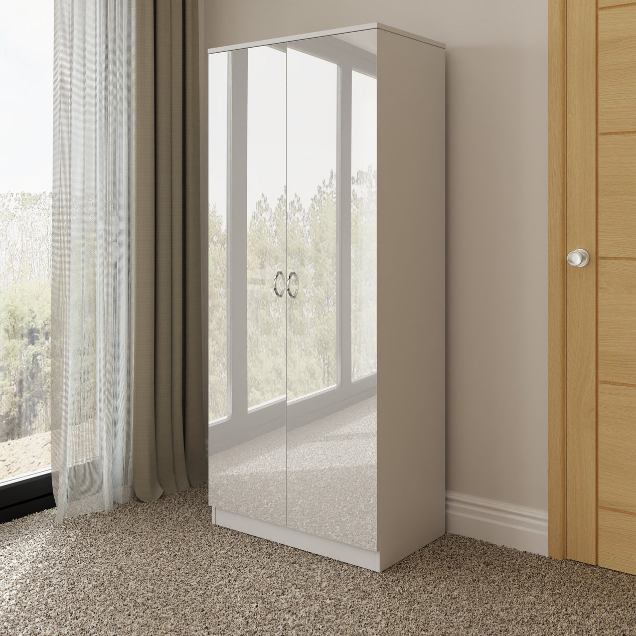 FWStyle Chilton 2 Door Wardrobe - White Gloss Front