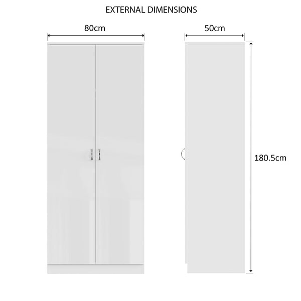 FWStyle Chilton 2 Door Wardrobe - White Gloss Front