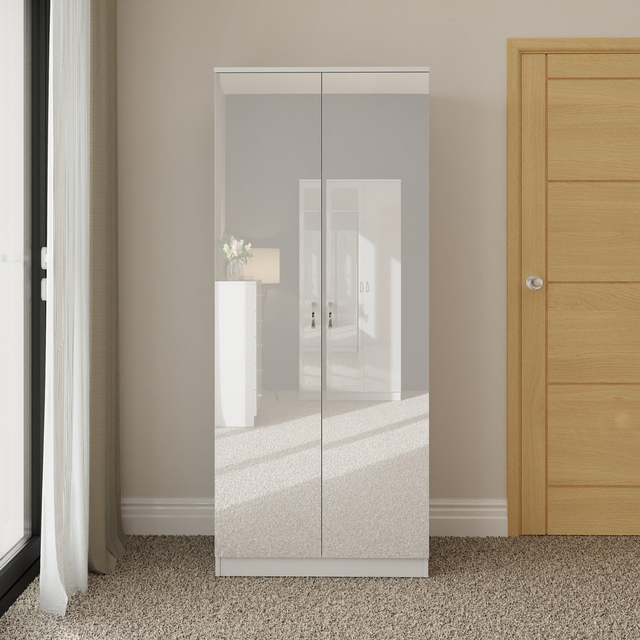 FWStyle Chilton 2 Door Wardrobe - White Gloss Front