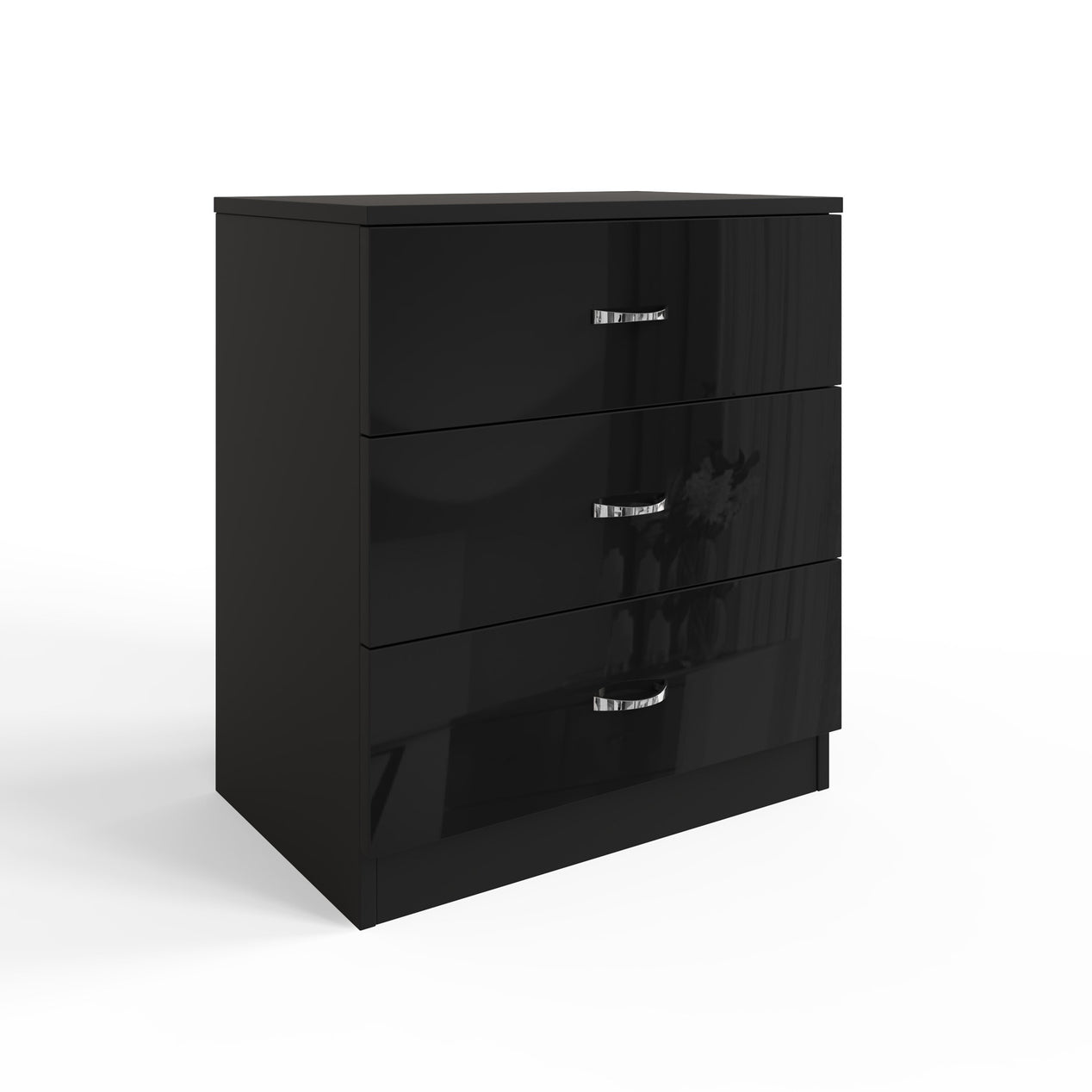 FWStyle Chilton 3 Drawer Chest Of Drawers - Black Gloss Front