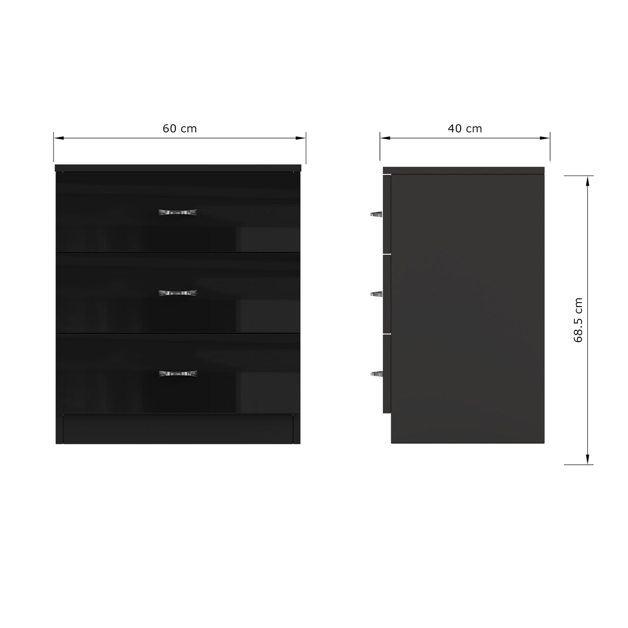 Chilton Black Gloss 3 Piece Bedroom Furniture Set