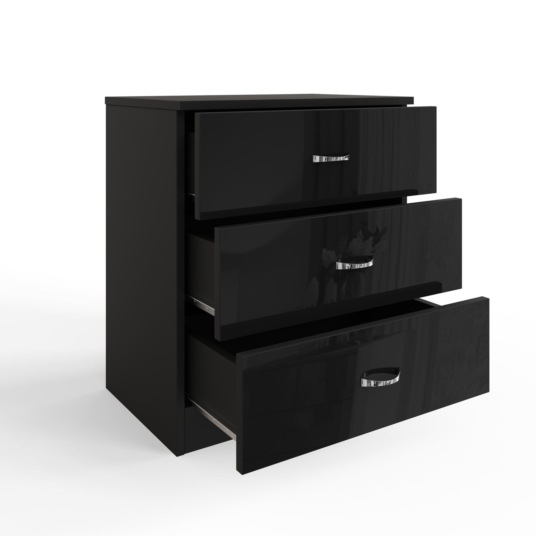 FWStyle Chilton 3 Drawer Chest Of Drawers - Black Gloss Front