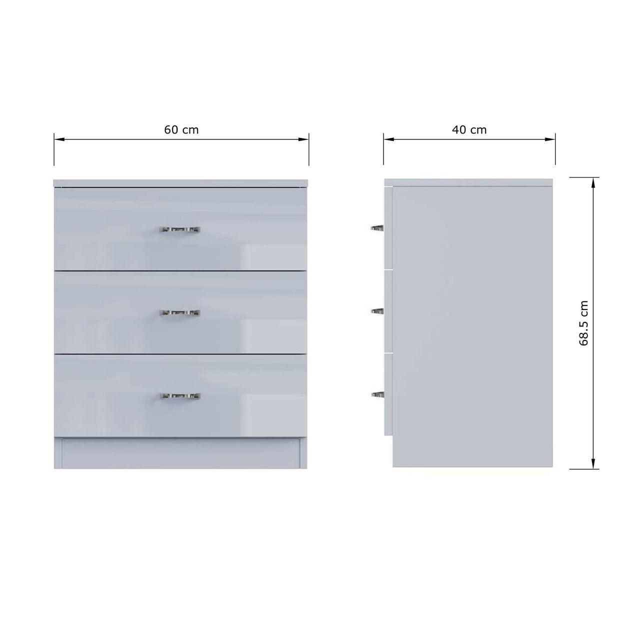 FWStyle Chilton 3 Drawer Chest Of Drawers - Grey Gloss Front