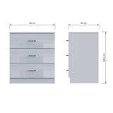 FWStyle Chilton 3 Drawer Chest Of Drawers - Grey Gloss Front