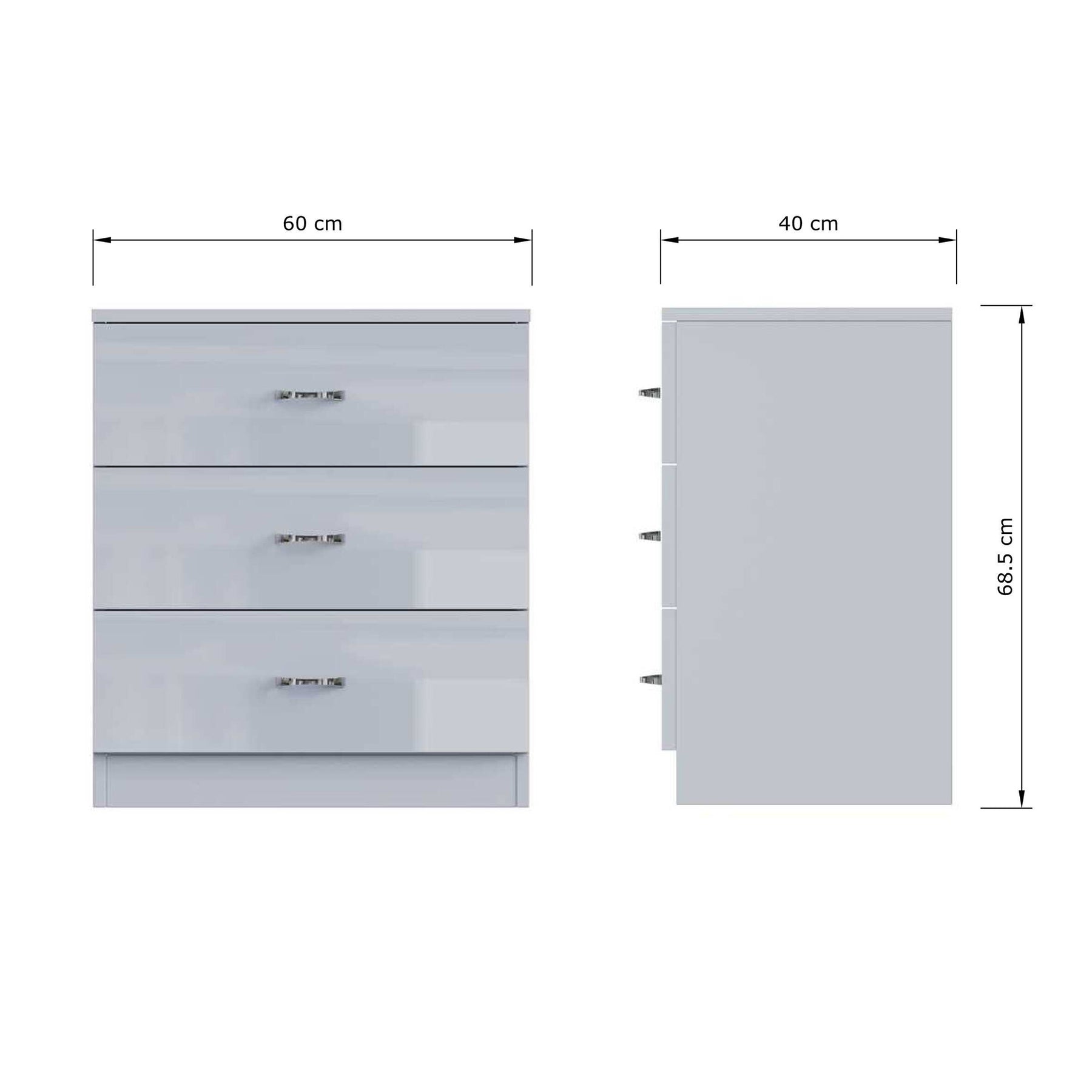 FWStyle Chilton 3 Drawer Chest Of Drawers - Grey Gloss Front