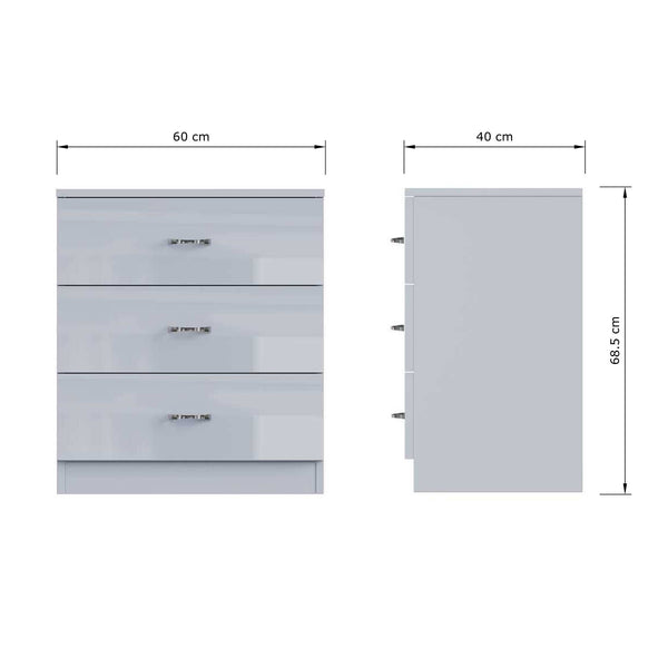 FWStyle Chilton 3 Drawer Chest Of Drawers - Grey Gloss Front