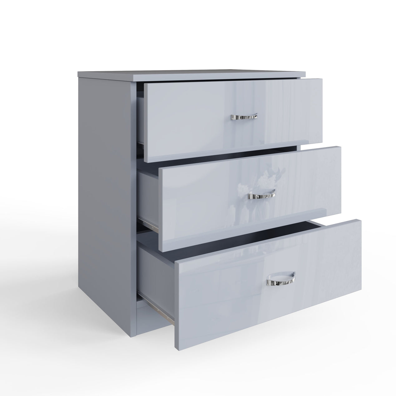 FWStyle Chilton 3 Drawer Chest Of Drawers - Grey Gloss Front