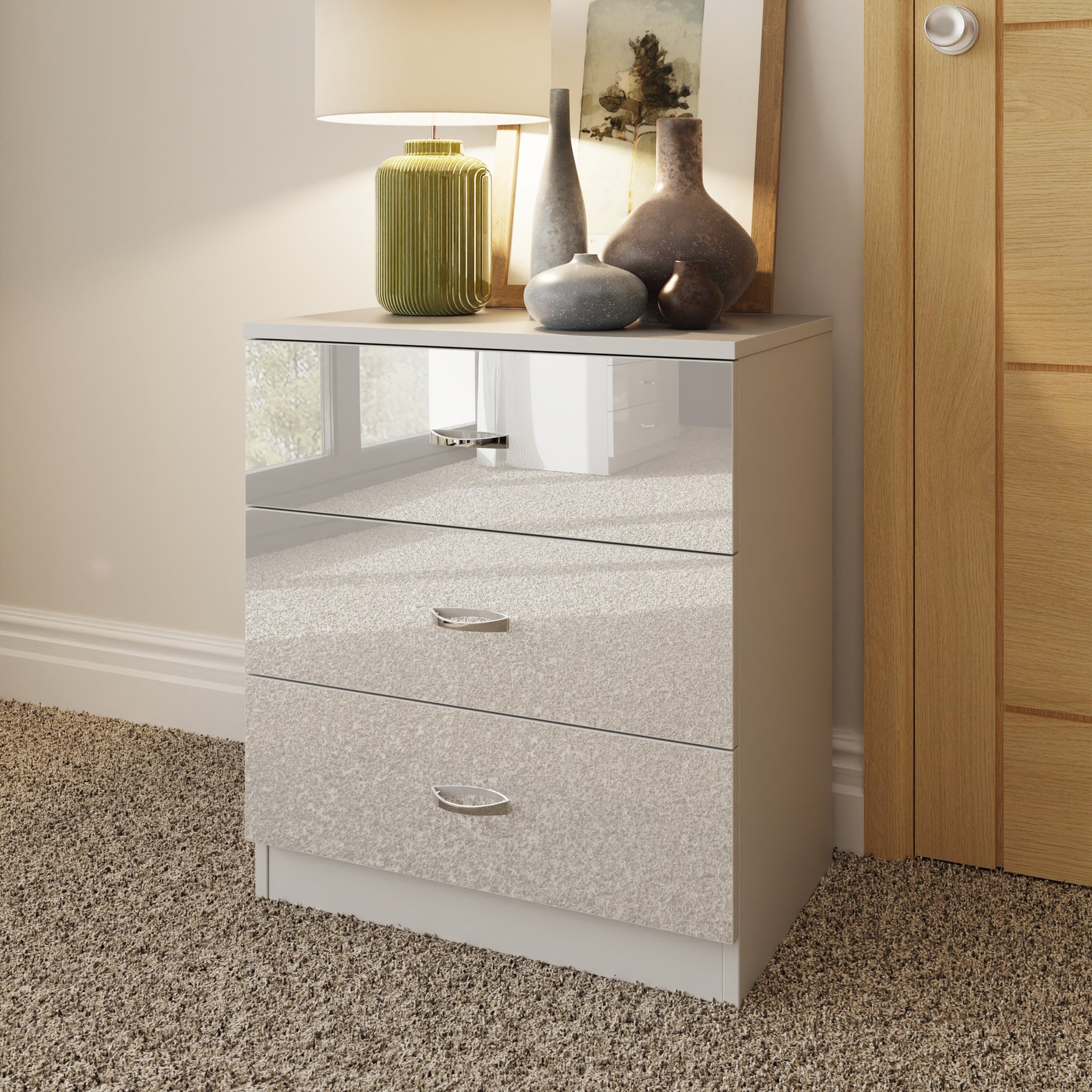 FWStyle Chilton 3 Drawer Chest Of Drawers - White Gloss Front