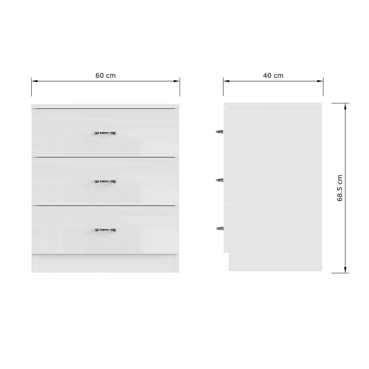 FWStyle Chilton 3 Drawer Chest Of Drawers - White Gloss Front