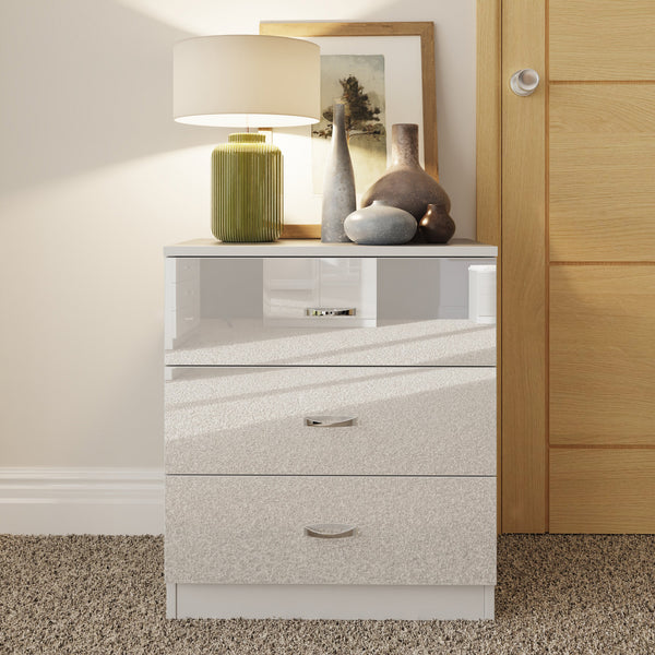 FWStyle Chilton 3 Drawer Chest Of Drawers - White Gloss Front