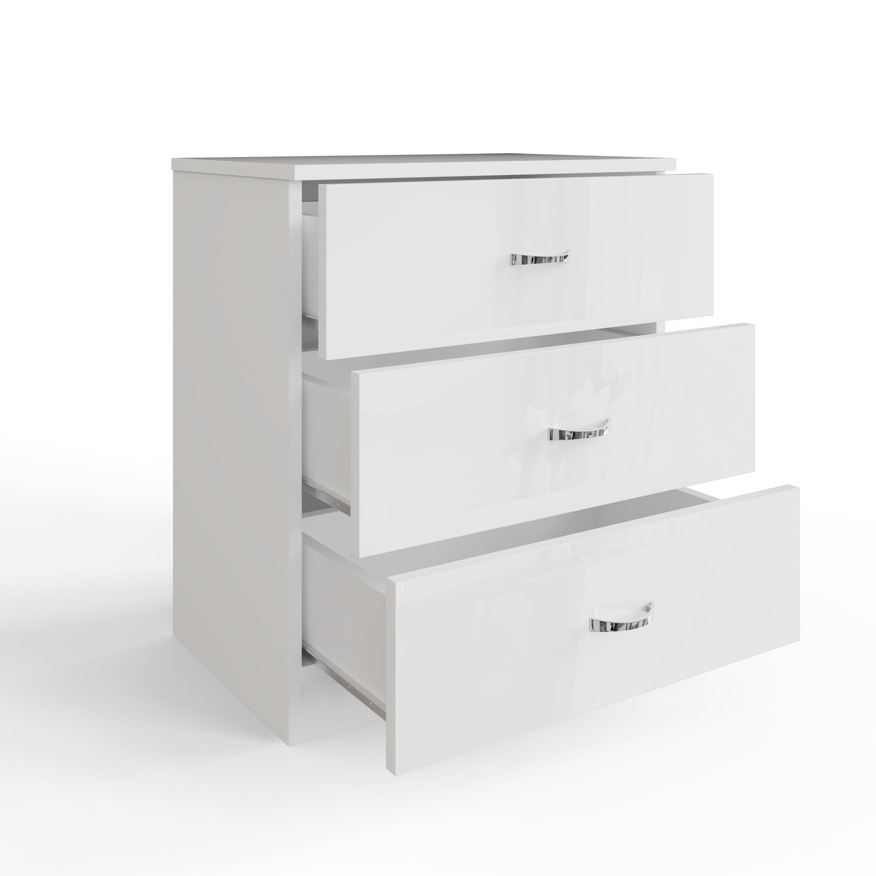 FWStyle Chilton 3 Drawer Chest Of Drawers - White Gloss Front