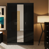FWStyle Chilton 3 Door Wardrobe With Mirror - Black Gloss Front