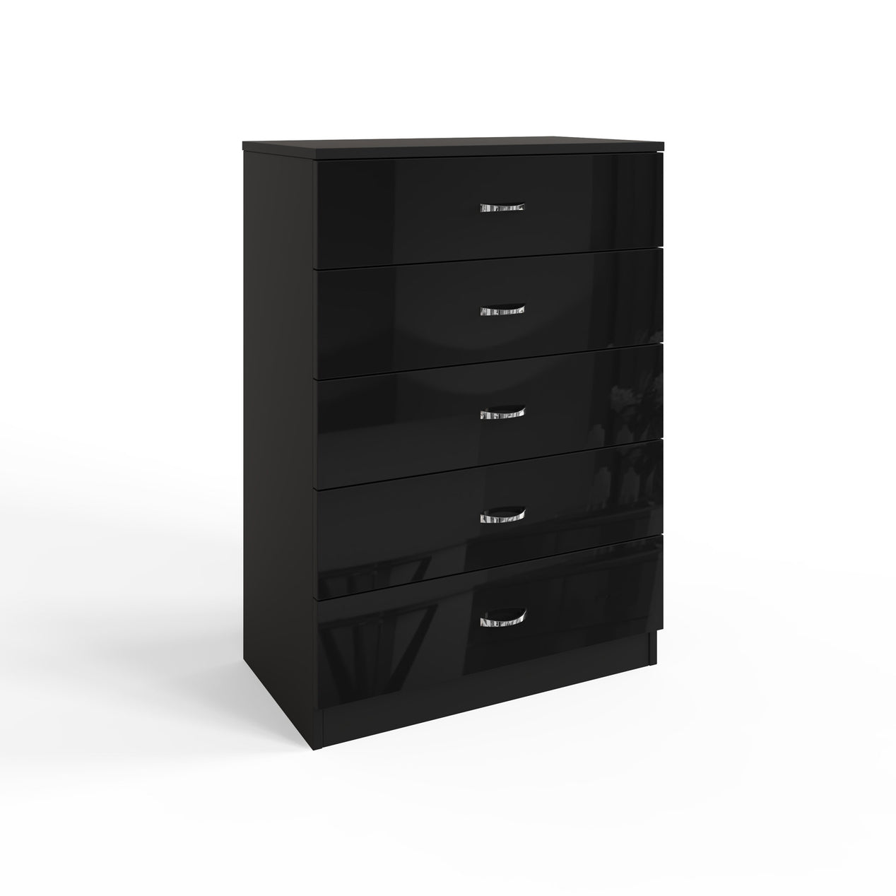 FWStyle Chilton 5 Drawer Chest Of Drawers - Black Gloss Front