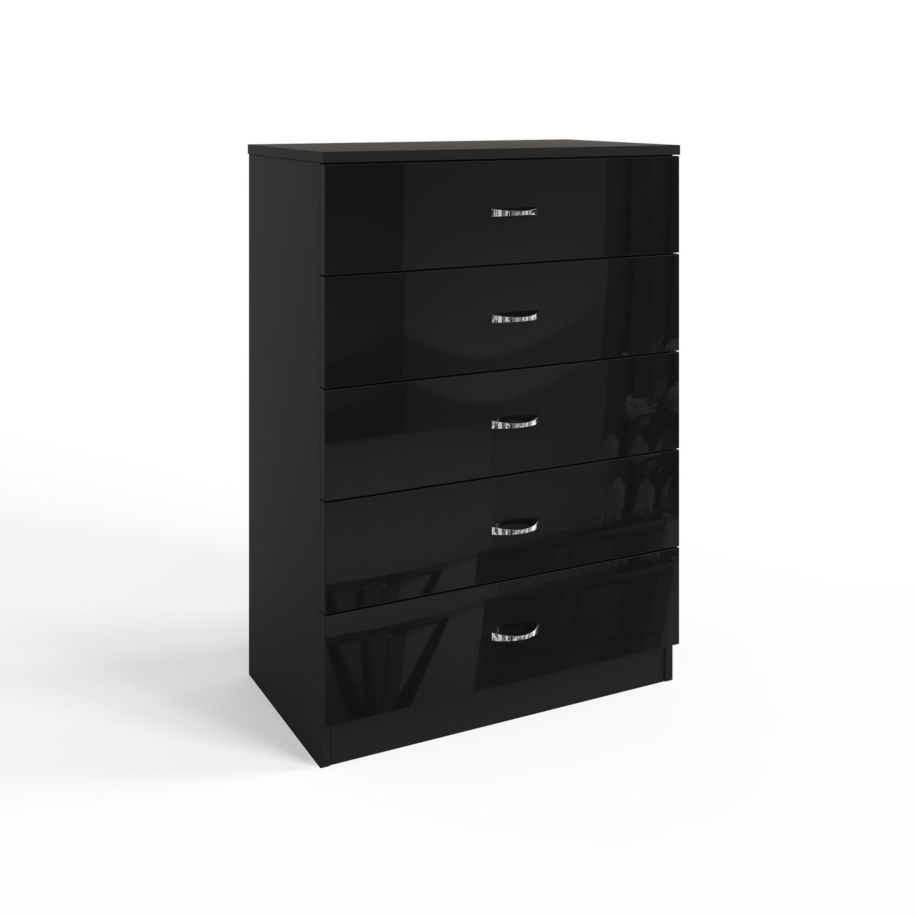 FWStyle Chilton 5 Drawer Chest Of Drawers - Black Gloss Front