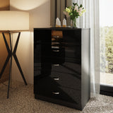 FWStyle Chilton 5 Drawer Chest Of Drawers - Black Gloss Front
