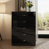 FWStyle Chilton 5 Drawer Chest Of Drawers - Black Gloss Front