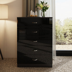 FWStyle Chilton 5 Drawer Chest Of Drawers - Black Gloss Front