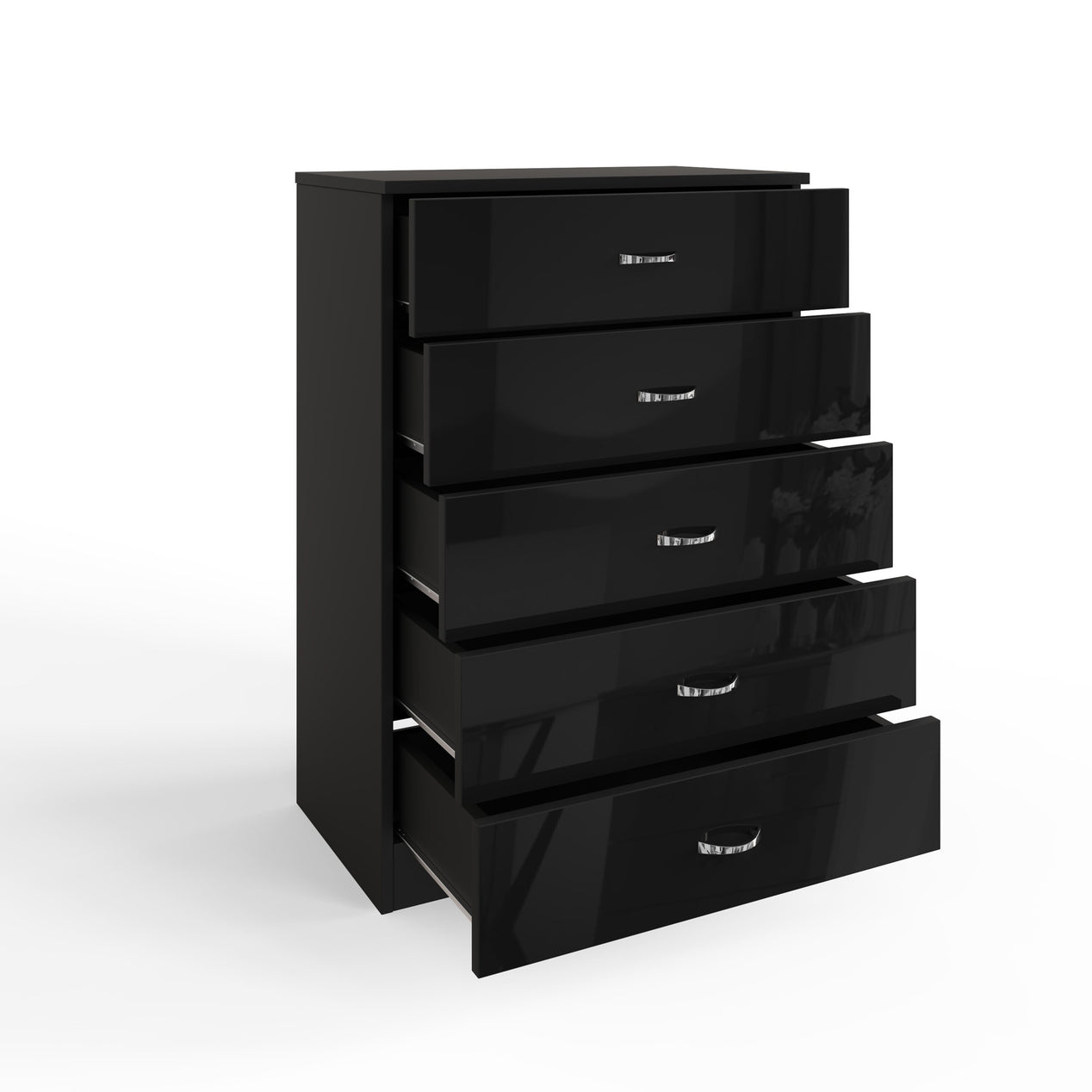 FWStyle Chilton 5 Drawer Chest Of Drawers - Black Gloss Front