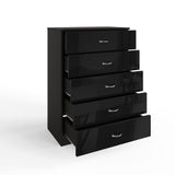 FWStyle Chilton 5 Drawer Chest Of Drawers - Black Gloss Front