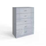 FWStyle Chilton 5 Drawer Chest Of Drawers - Grey Gloss Front