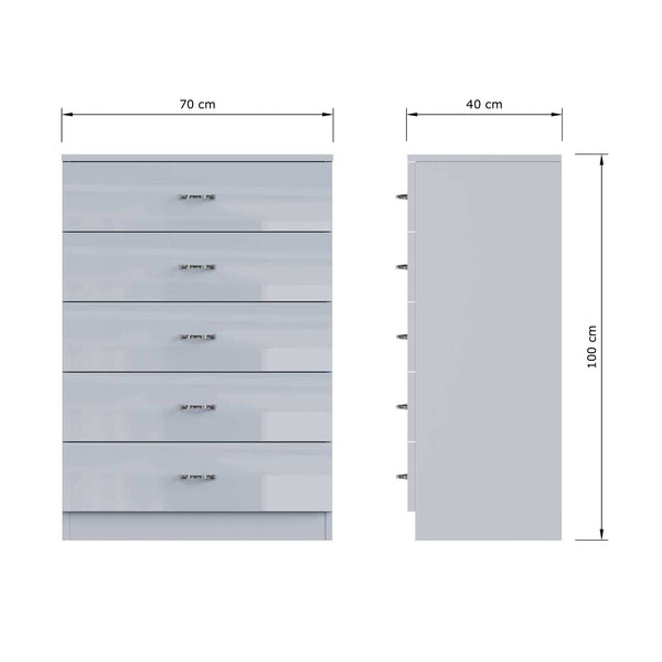 FWStyle Chilton 5 Drawer Chest Of Drawers - Grey Gloss Front