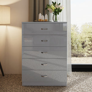 FWStyle Chilton 5 Drawer Chest Of Drawers - Grey Gloss Front