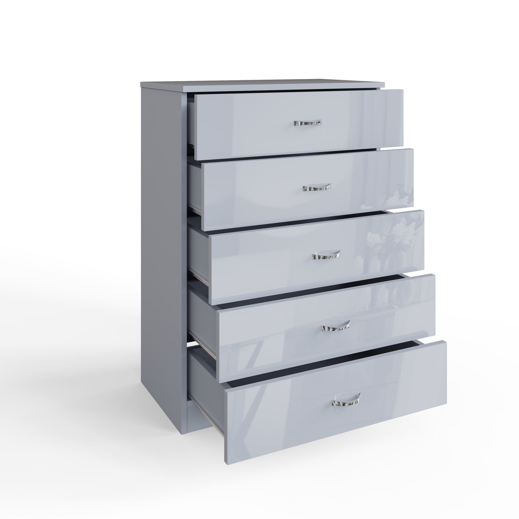 FWStyle Chilton 5 Drawer Chest Of Drawers - Grey Gloss Front