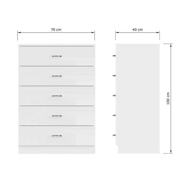 FWStyle Chilton 5 Drawer Chest Of Drawers - White Gloss Front