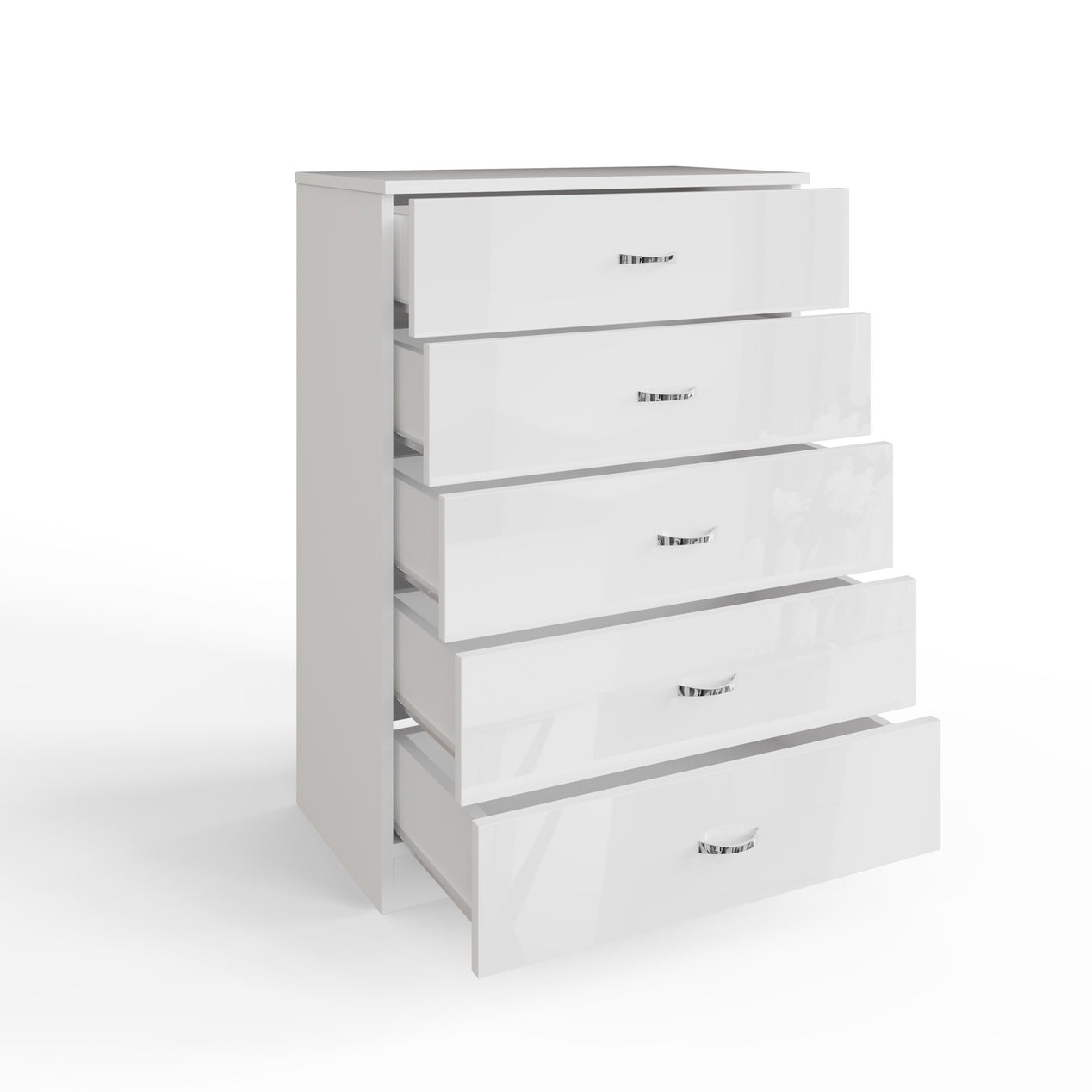 FWStyle Chilton 5 Drawer Chest Of Drawers - White Gloss Front