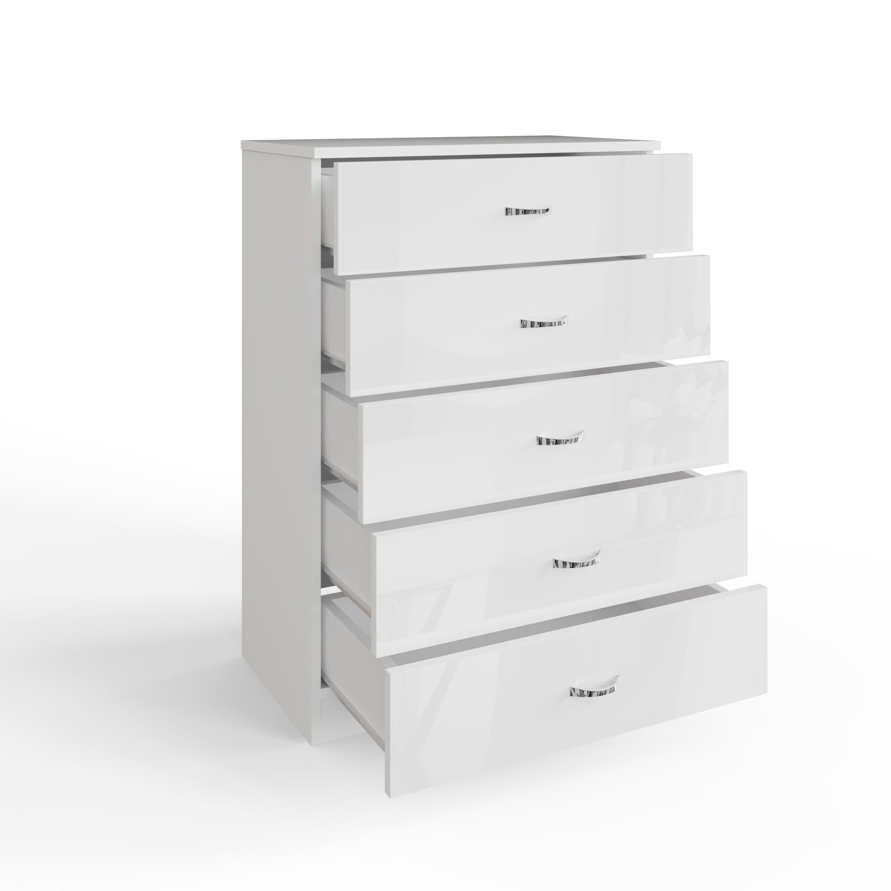 FWStyle Chilton 5 Drawer Chest Of Drawers - White Gloss Front