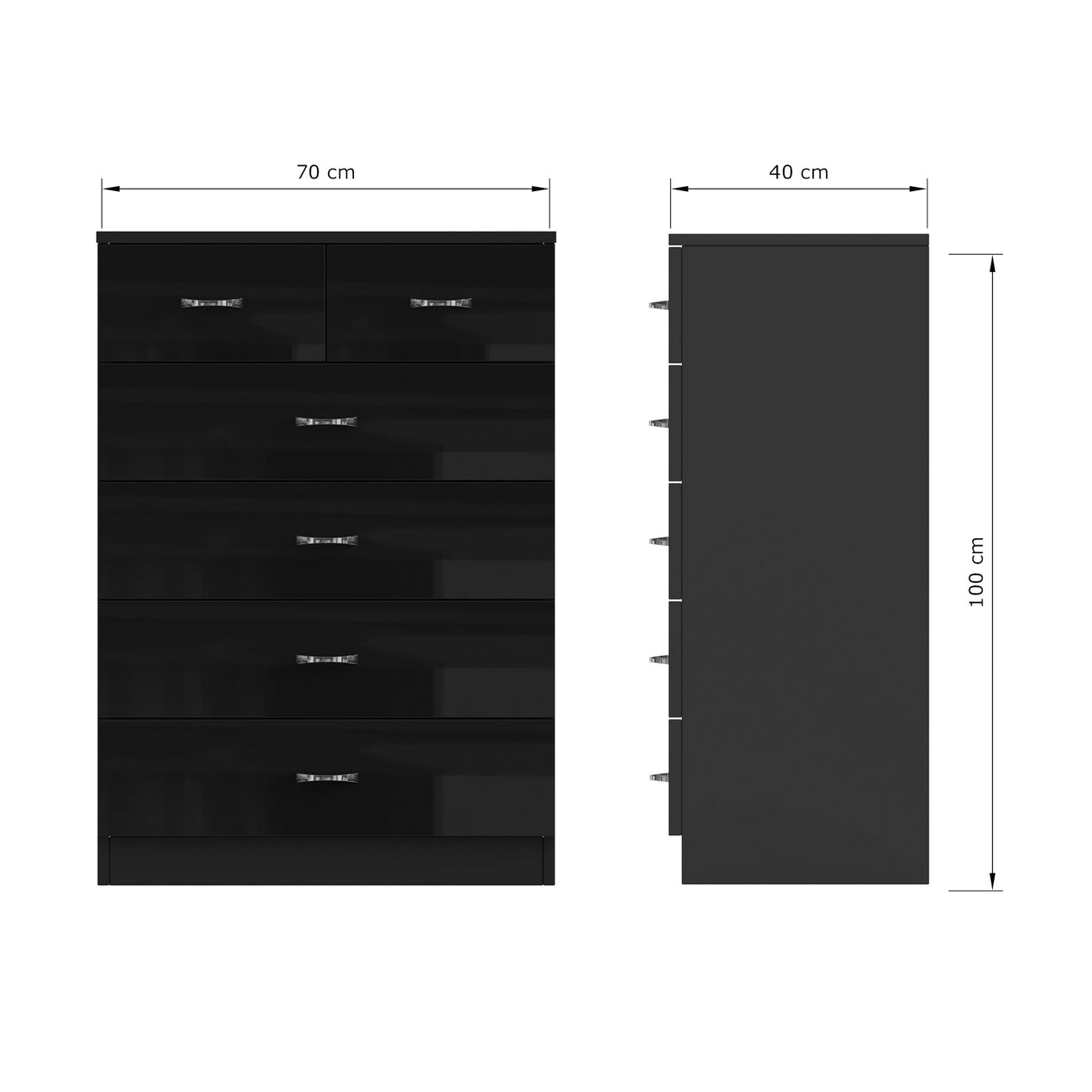 FWStyle Chilton 6 Drawer Chest Of Drawers - Black Gloss Front