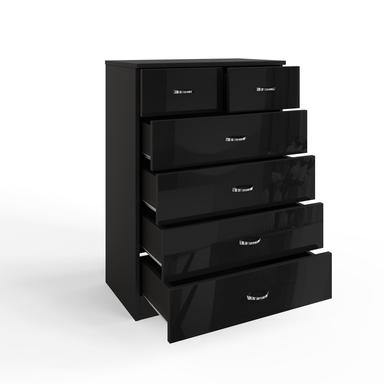 FWStyle Chilton 6 Drawer Chest Of Drawers - Black Gloss Front