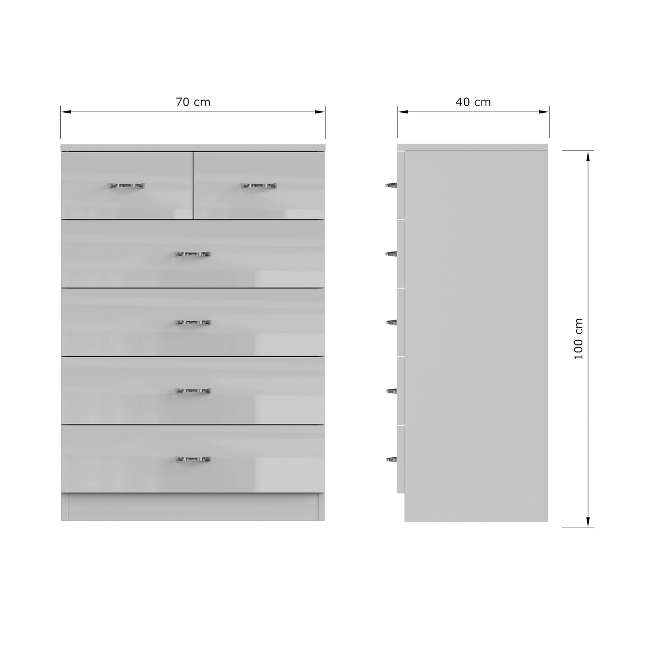 FWStyle Chilton 6 Drawer Chest Of Drawers - Grey Gloss Front