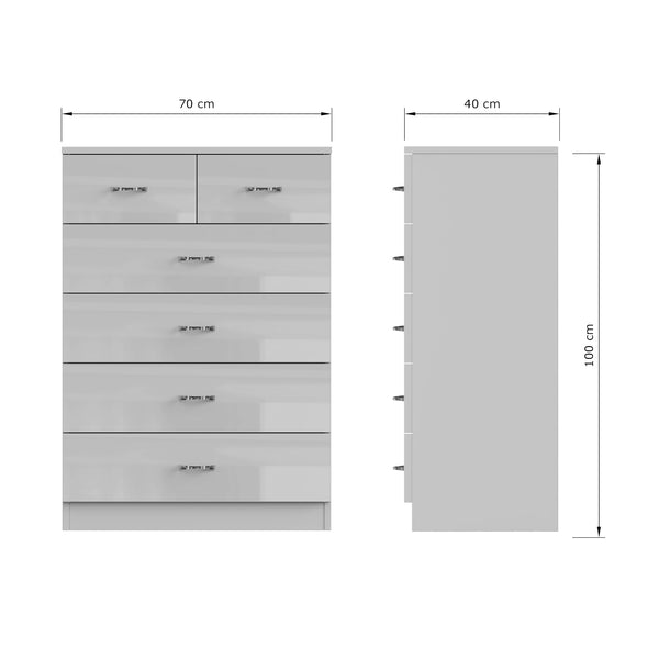 FWStyle Chilton 6 Drawer Chest Of Drawers - Grey Gloss Front