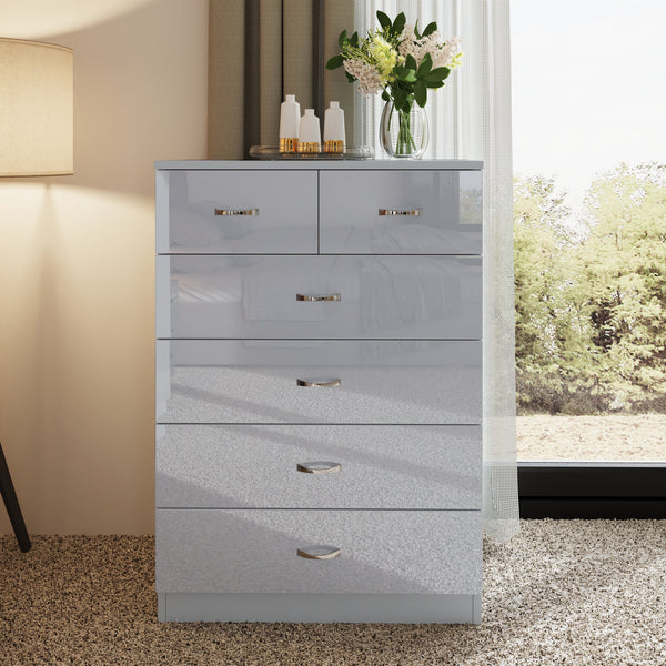 FWStyle Chilton 6 Drawer Chest Of Drawers - Grey Gloss Front