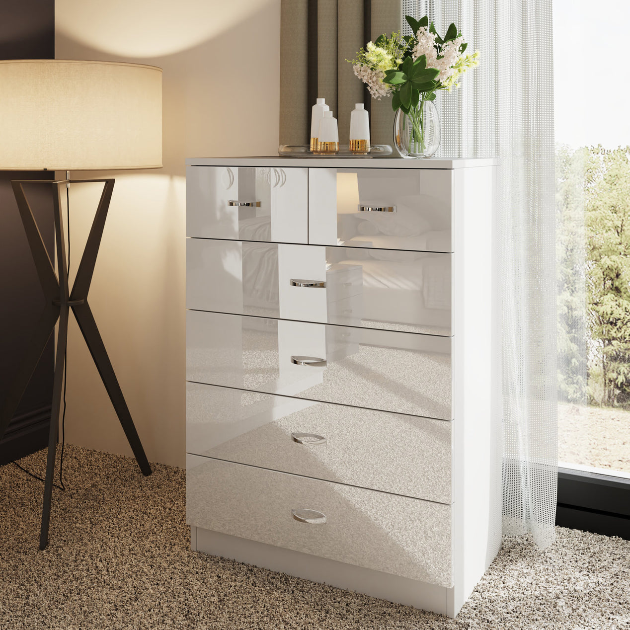 FWStyle Chilton 6 Drawer Chest Of Drawers - White Gloss Front