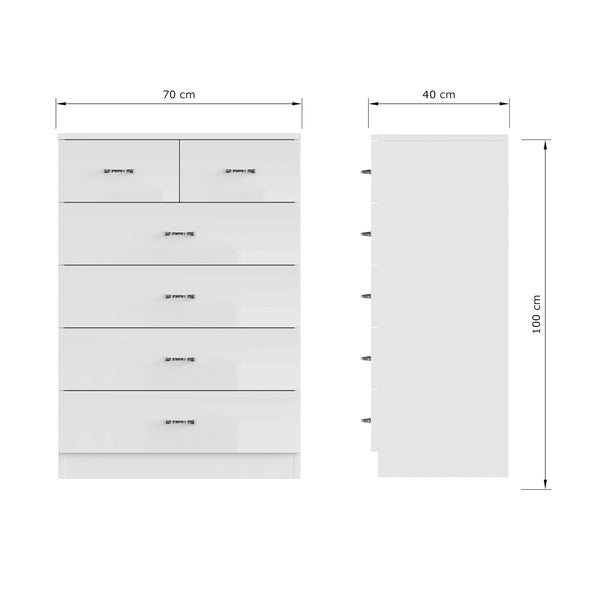FWStyle Chilton 6 Drawer Chest Of Drawers - White Gloss Front