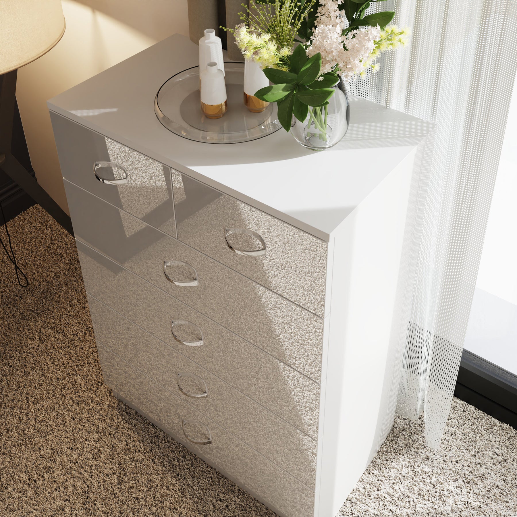 FWStyle Chilton 6 Drawer Chest Of Drawers - White Gloss Front