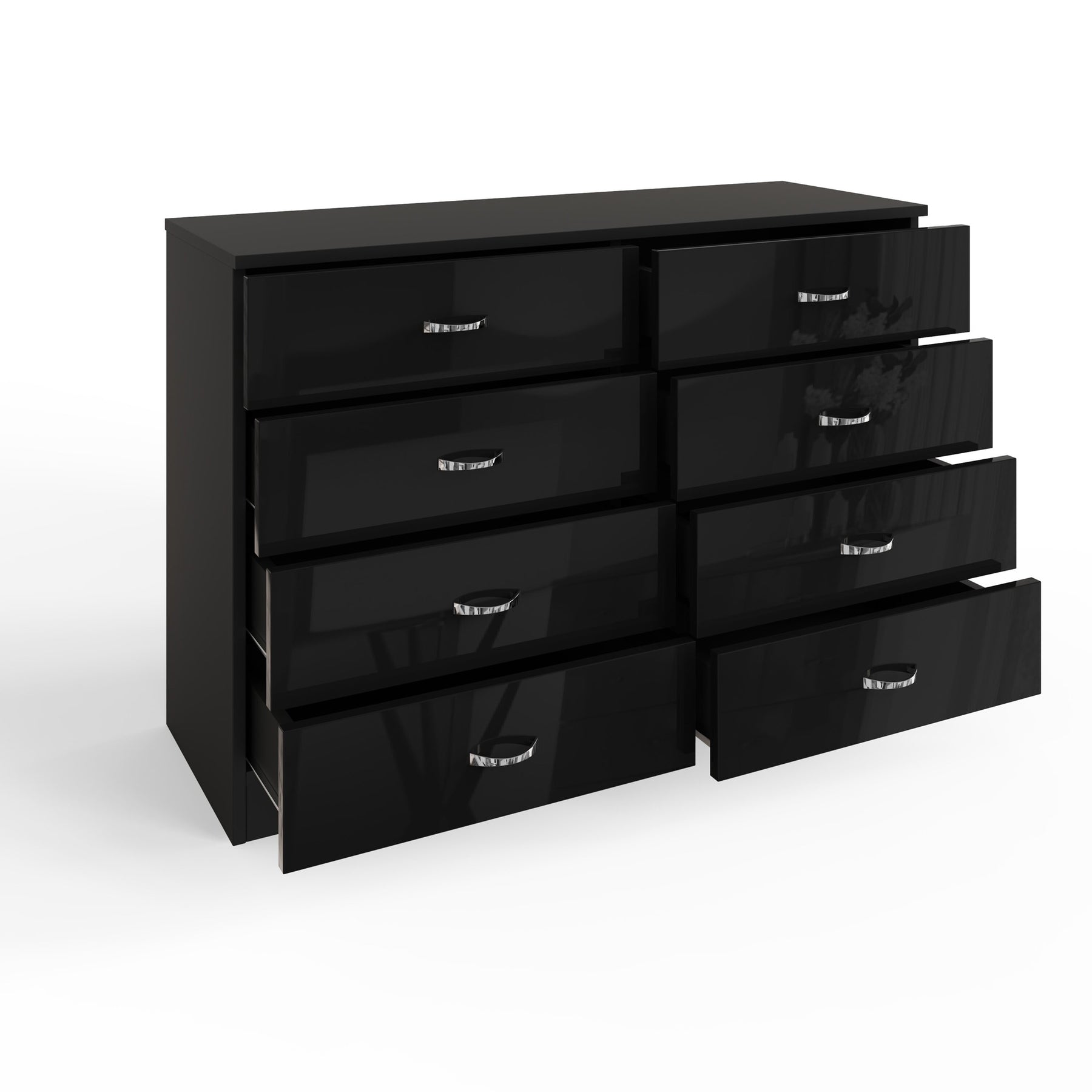 FWStyle Chilton 8 Drawer Chest Of Drawers - Black Gloss Front