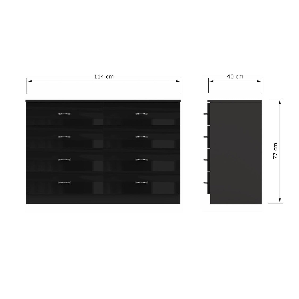 FWStyle Chilton 8 Drawer Chest Of Drawers - Black Gloss Front