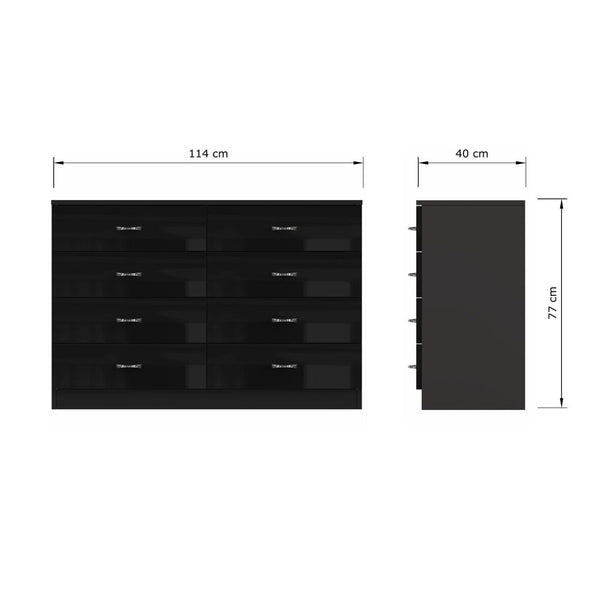 FWStyle Chilton 8 Drawer Chest Of Drawers - Black Gloss Front