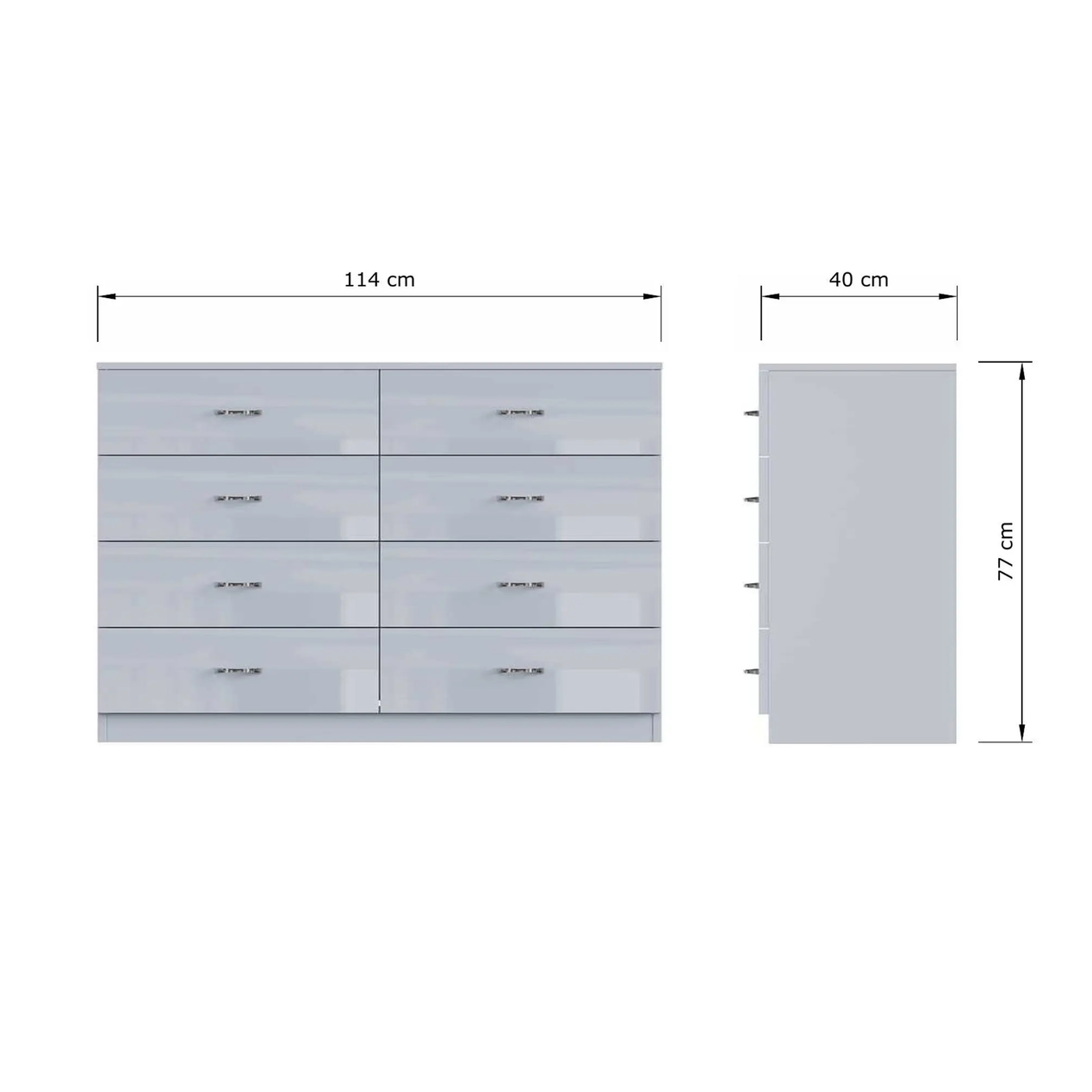 FWStyle Chilton 8 Drawer Chest Of Drawers - Grey Gloss Front