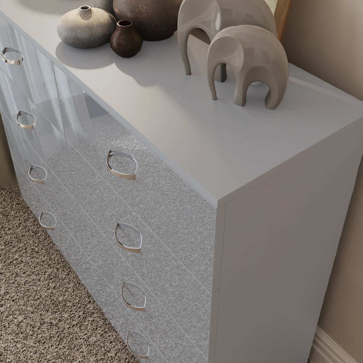 FWStyle Chilton 8 Drawer Chest Of Drawers - Grey Gloss Front